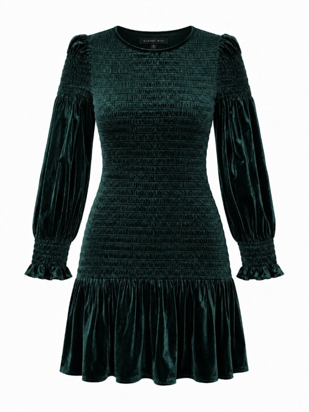 NEW GIANNI BINI Sz XL Emerald Green LINA Smocked Velvet Holiday Party Dress